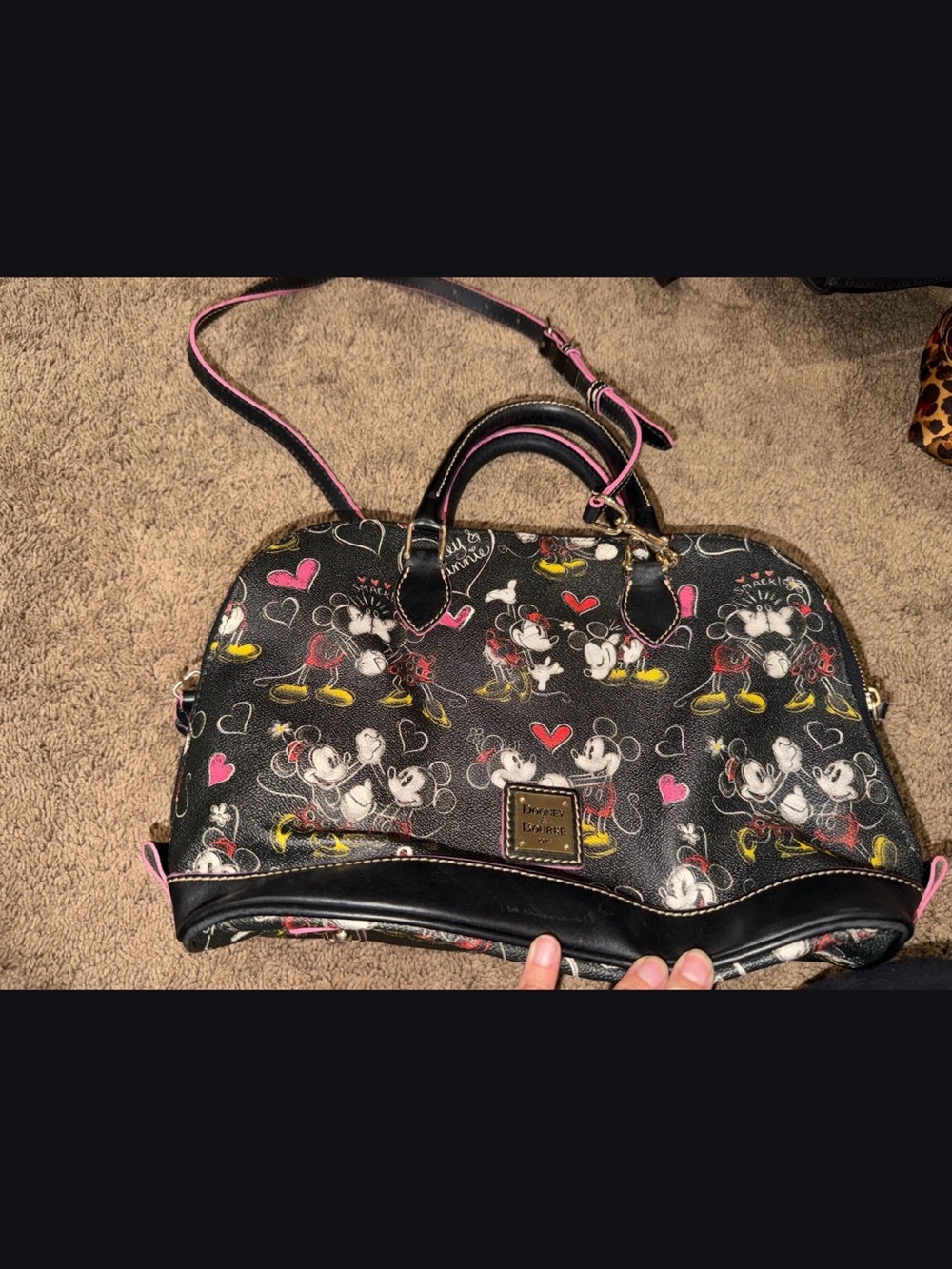 Dooney & Bourke Black Satchel with Pink Accents and Mickey Mouse Disney